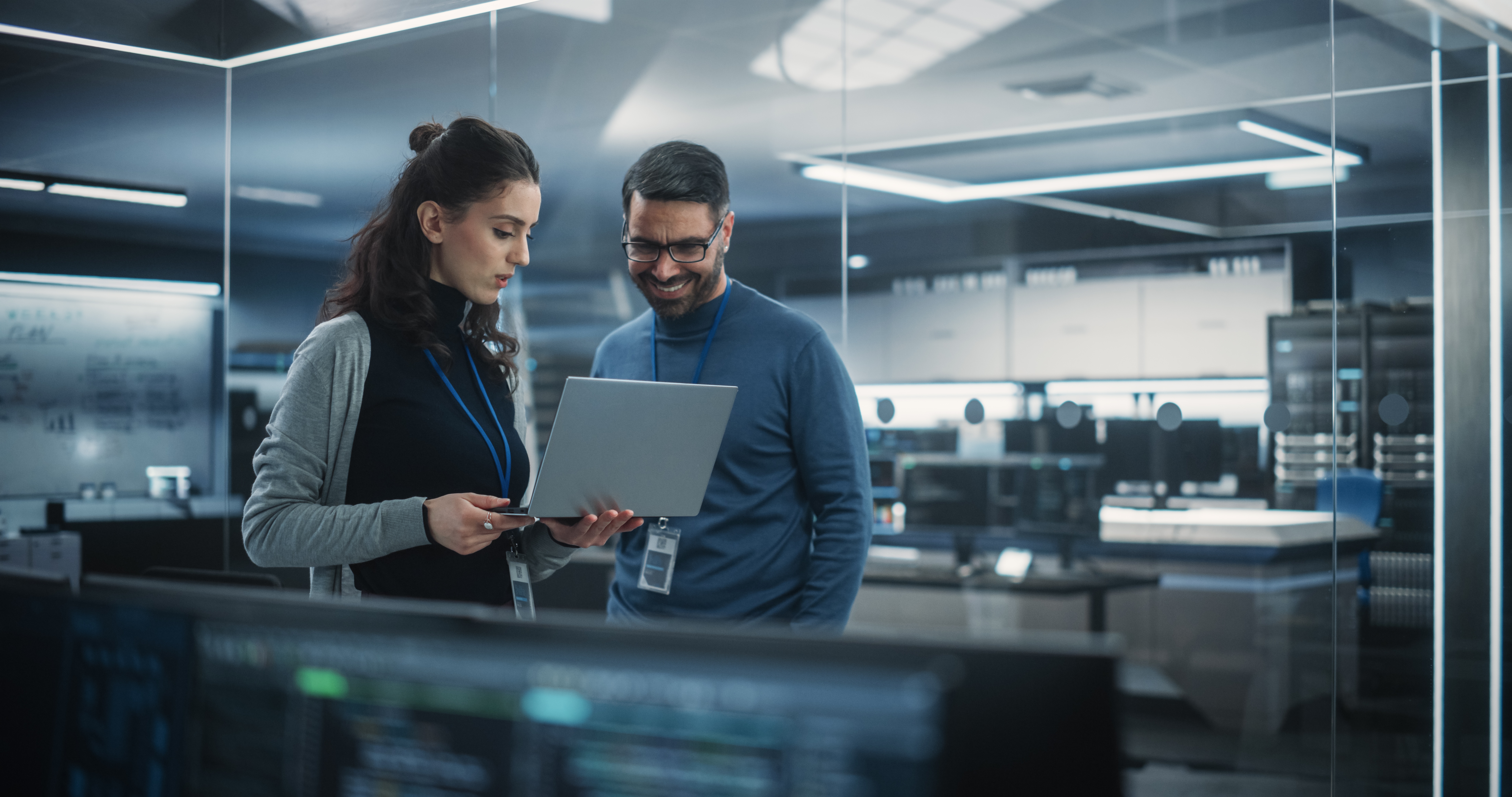 two data privacy experts using a laptop